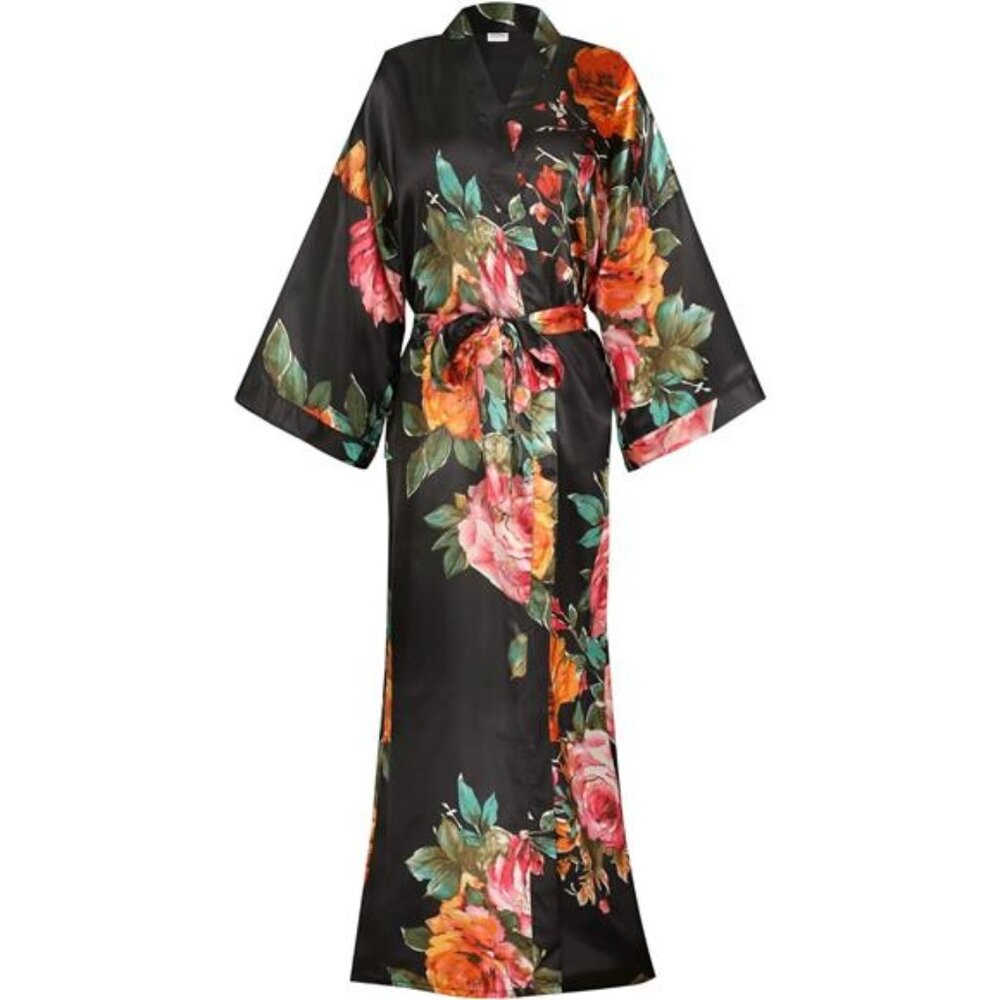 Long Floral Satin Kimono Robes Bridal Dressing Gown Wedding Bridesmaid
